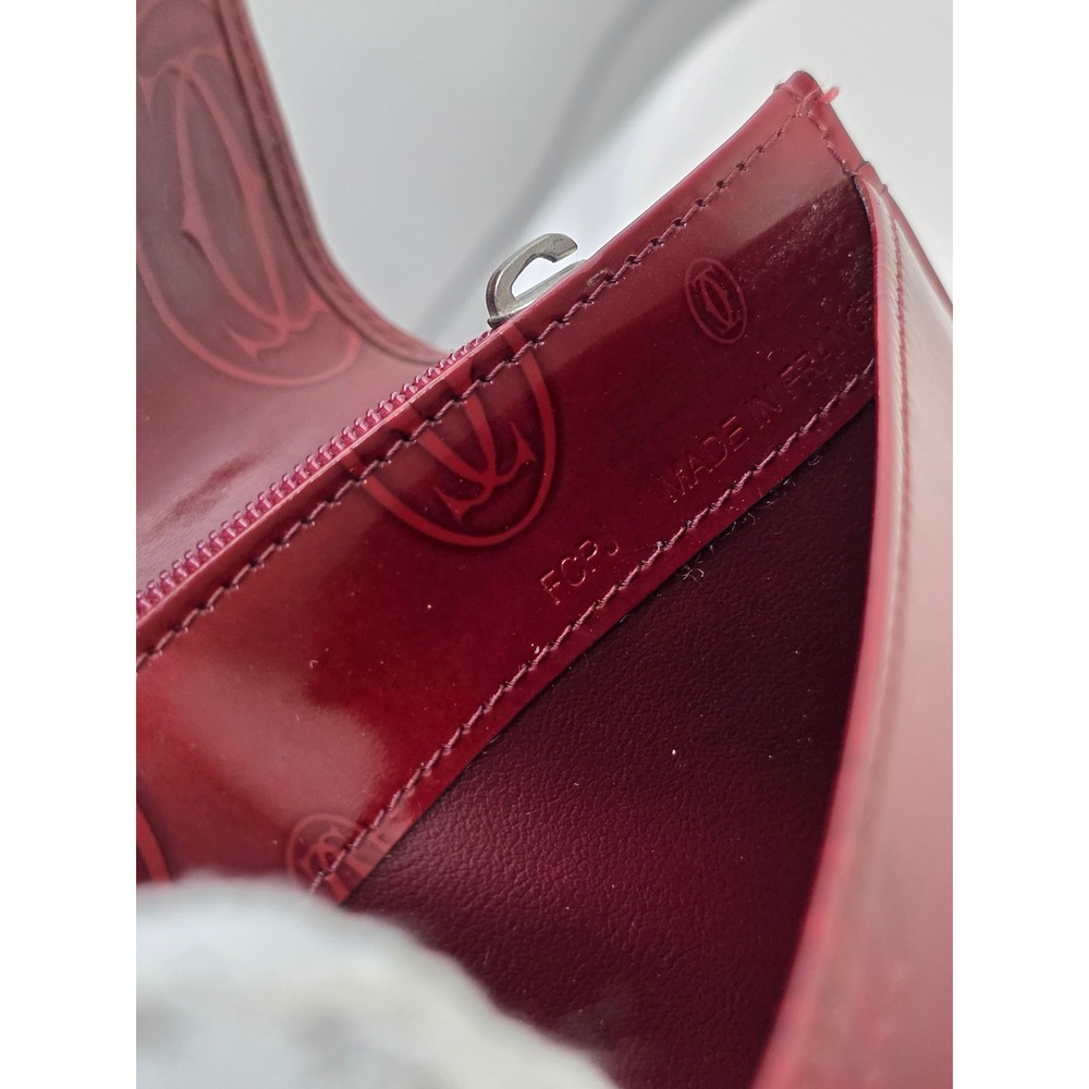 Cartier Happy Birthday Snap Embossed Leather Wallet Burgundy Red Patent Brown - Picture 5 of 15